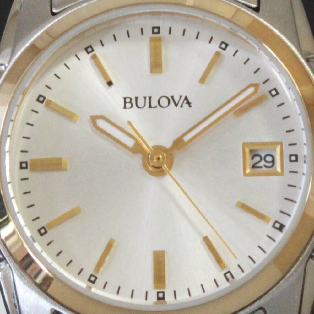 Bulova Women's Quartz Watch Two-Tone Case Silver Sunray Dial Date 26mm - Picture 13 of 13